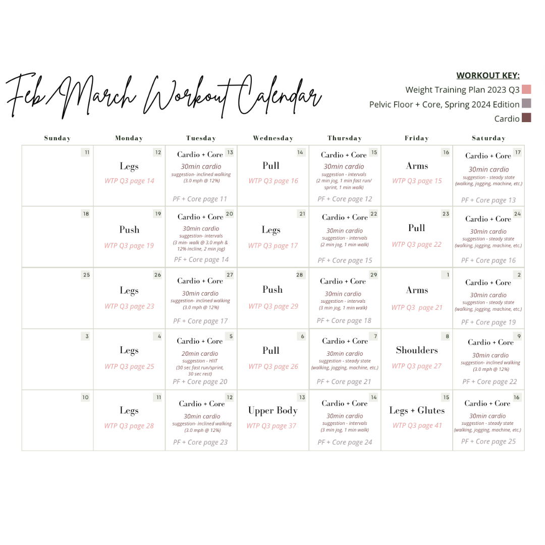 Feb/March Workout Calendar (PDF calendar only)